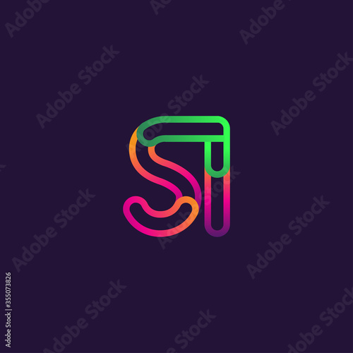 initial logo letter SI, linked outline rounded logo, colorful initial logo for business name and company identity.