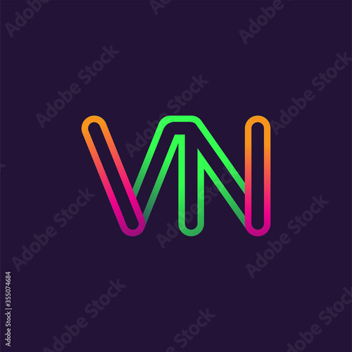 initial logo letter VN, linked outline rounded logo, colorful initial logo for business name and company identity.