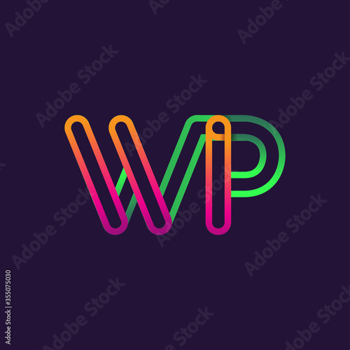 initial logo letter WP, linked outline rounded logo, colorful initial logo for business name and company identity.