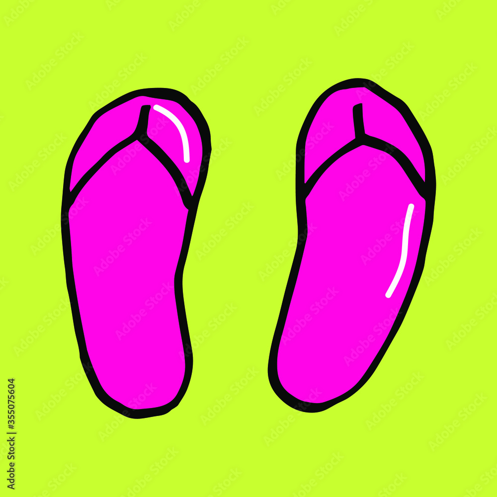 hand-drawing women's beach slippers, summer, vector, doodle hand-drawing women's beach slippers, summer, vector, doodle