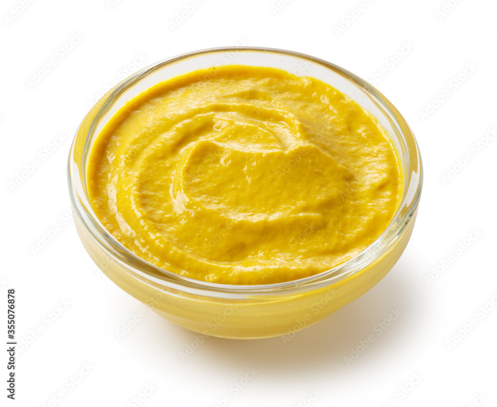 Mustard sauce placed on a white background Mustard sauce placed on a white background