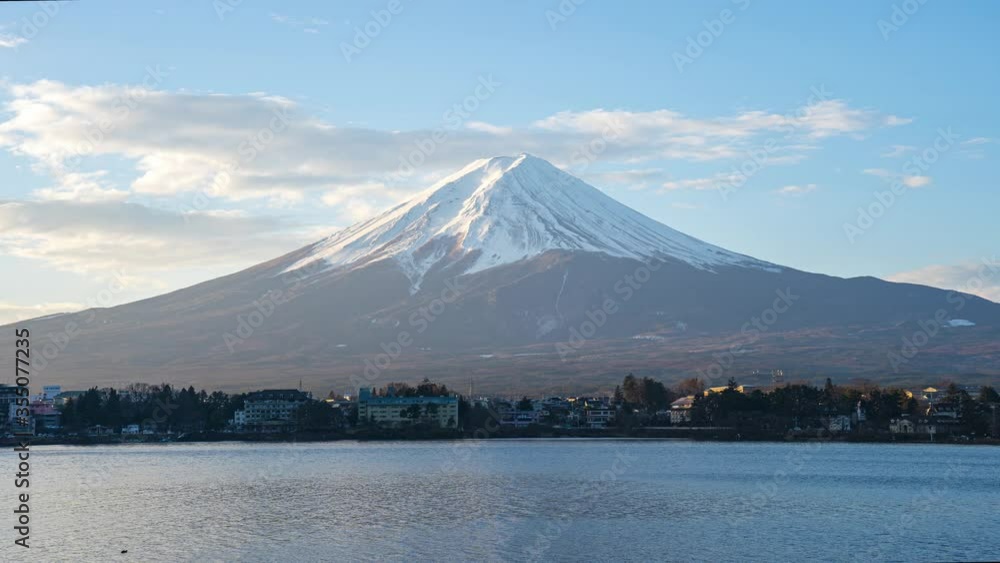 Time lapse of Mount Fuji with Lake Kawaguchiko in Japan Time lapse of Mount Fuji with Lake Kawaguchiko in Japan