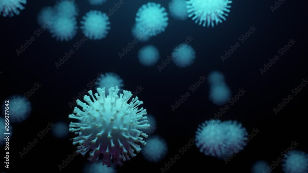 Light Blue Coronaviruses In Digital Graphic Motion With Blurred Background - Selective Focus - midshot Light Blue Coronaviruses In Digital Graphic Motion With Blurred Background - Selective Focus - midshot