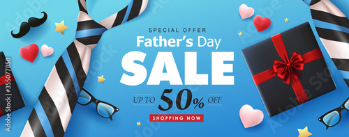 Happy Fathers Day Sale 50% off banner background.Promotion and shopping template.Vector illustration.