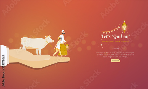 Islamic feast of the sacrifice or qurban ilustration for Eid al Adha greeting or web banner photo