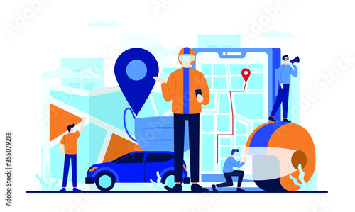 Smartphone app navigation for driver online transportation concept illustration flat design