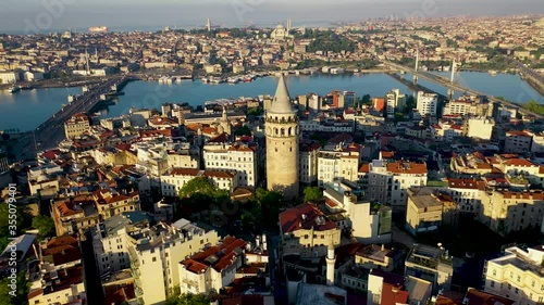 Galata Tower aerial view with Drone From Istanbul Turkiye.