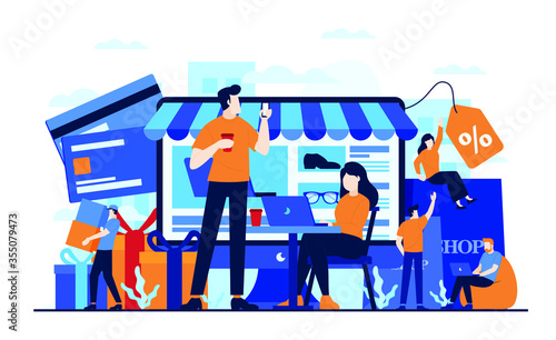 Online market, online shop app for computer and web version concept illustration flat design © Alpha Illustration