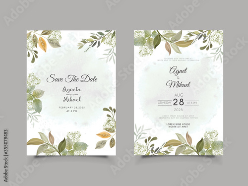wedding invitation card with elegant flower and leaves © agnetart