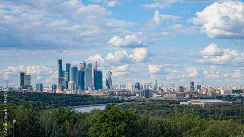 Moscow city down town tower and nearby district form a distance of Sparrow Hills