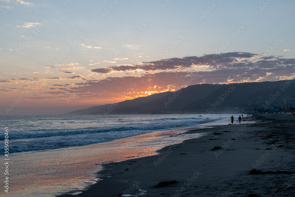 Scenic Zuma Beach vista at sunset, Malibu, Southern California