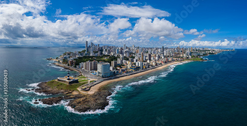 Aerial view of lighthouse in the tropical Salvador Bahia Brazil