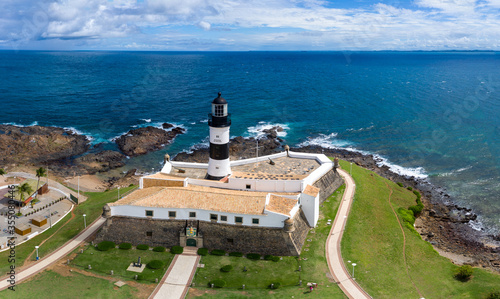 Aerial view of lighthouse in the tropical Salvador Bahia Brazil