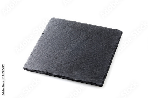 ストーンプレートの背景素材　Black slate plate isolated on white