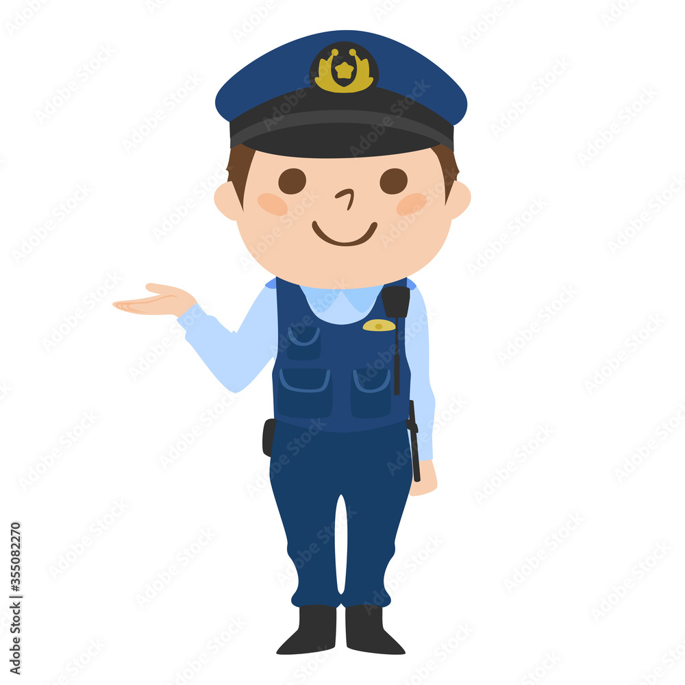 案内している男性警察官のイラスト。