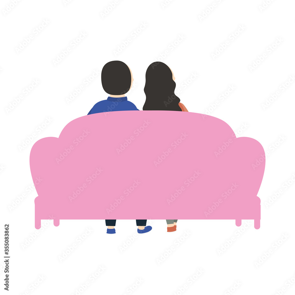 Couple of woman and man on couch vector design Couple of woman and man on couch vector design