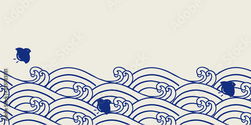 波　和柄イラスト