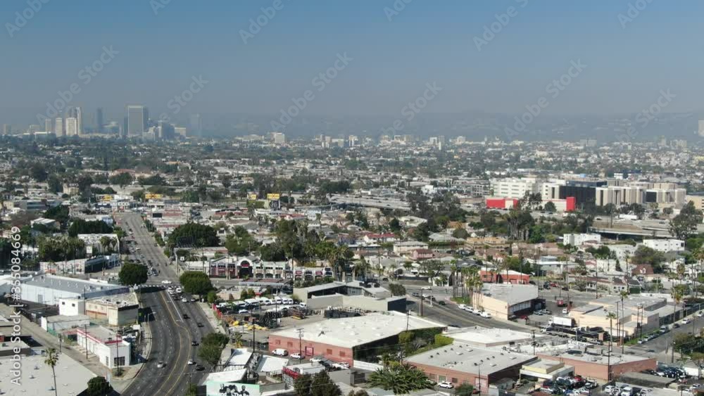 Los Angeles 10 Freeway at La Cienega Towards Beverly Hills Aerial Shot Los Angeles 10 Freeway at La Cienega Towards Beverly Hills Aerial Shot