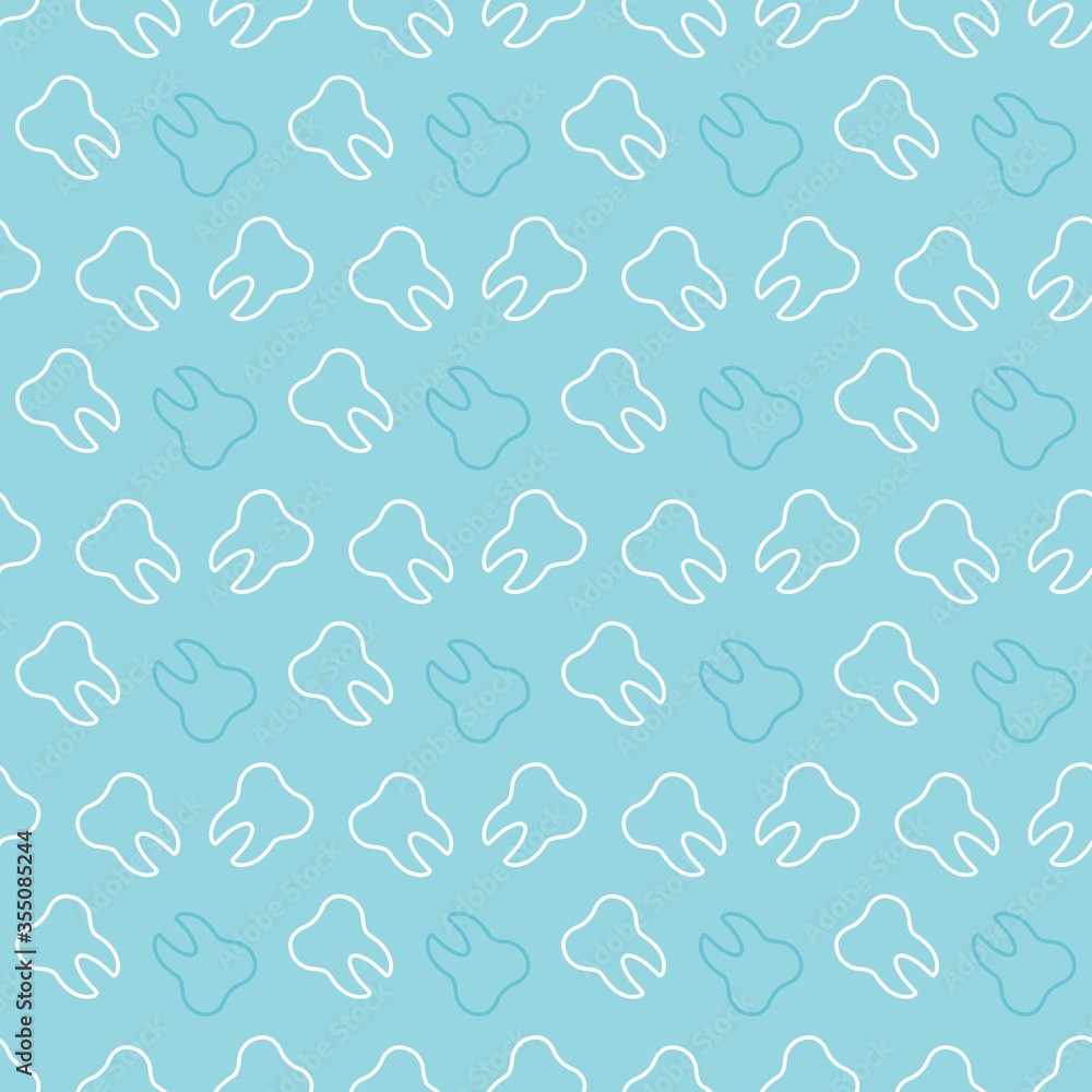 Cute seamless pattern background with white outlined teeth for dental, oral care medicine design.