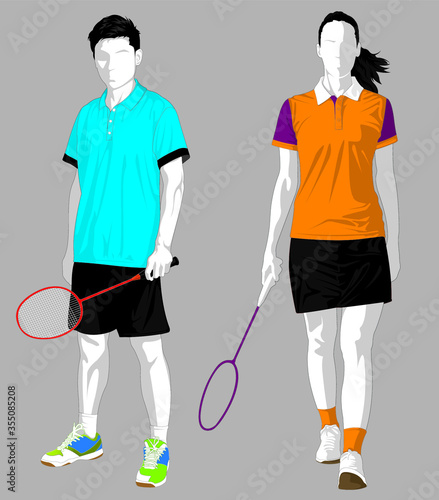 badminton players man women template for jersey design