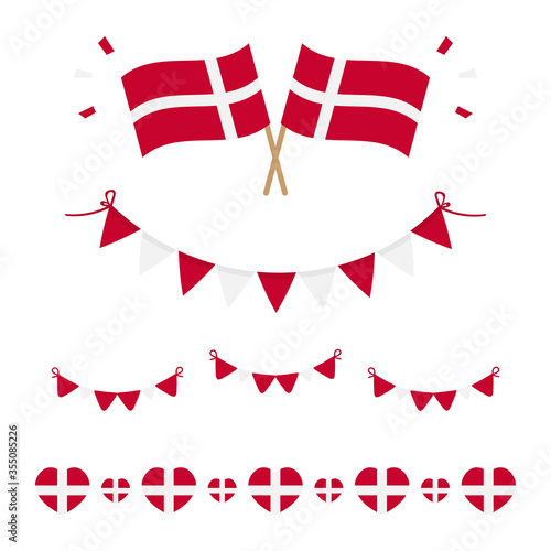 Set, collection of flags, borders and garlands for Flag Day in Denmark and for other national holidays.
