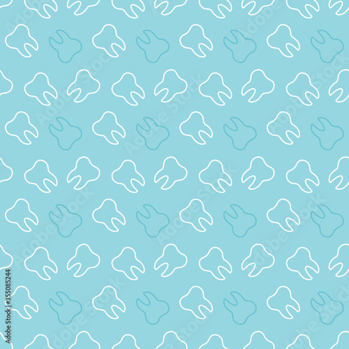 Cute seamless pattern background with white outlined teeth for dental, oral care medicine design.