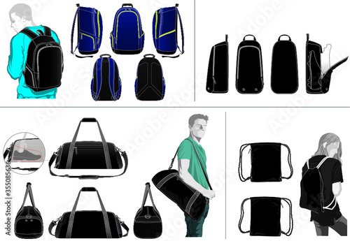 bag luggage shebang rug sack template design with silhouette model
