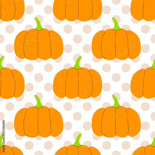 Seamless pattern pumpkin market. Design farm natural vitamin