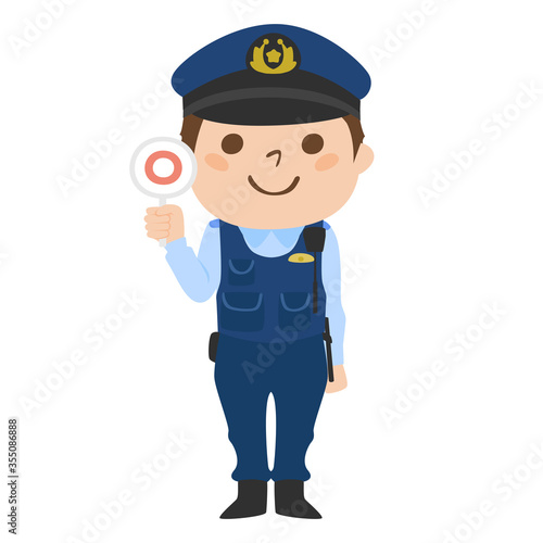 正解のマルのサインを出している男性警察官のイラスト。