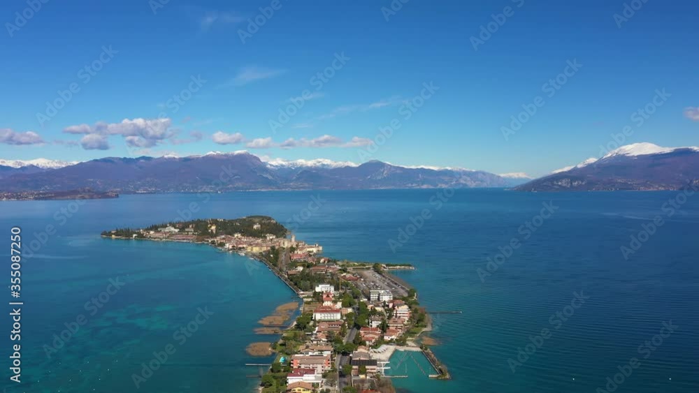 Aerial with drone, Rocca Scaligera Castle in Sirmione. Garda, Italy.
Aerial with drone, Rocca Scaligera Castle in Sirmione. Garda, Italy.