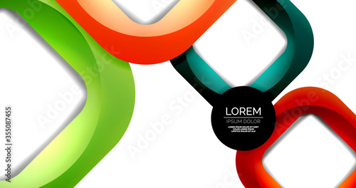 Square geometric vector abstract background, dynamic modern minimal template. Multicolored square shapes with round corners overlapping each other