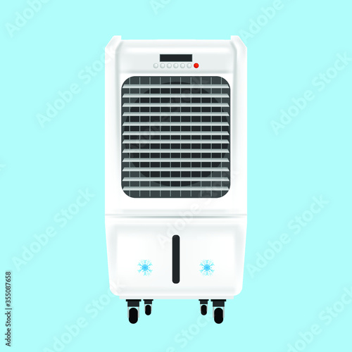 White air cooler isolated on blue background , Electrical machine, Home appliances , Vector Illustration
