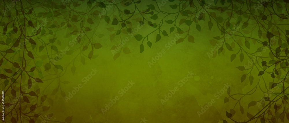 Olive green background with dark leaves and ivy vines in elegant border  design with vintage paint texture, dark fancy nature frame pattern Stock  Illustration | Adobe Stock