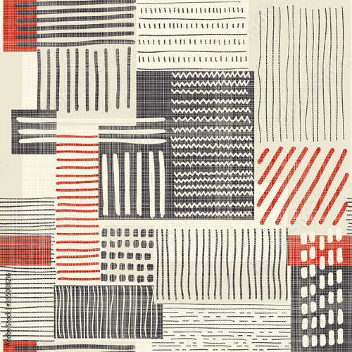 Seamless abstract hand drawn pattern with stripes on texture background. Creative geometric pattern can be used for ceramic tile, wallpaper, linoleum, textile, wrapping paper, web page background. 