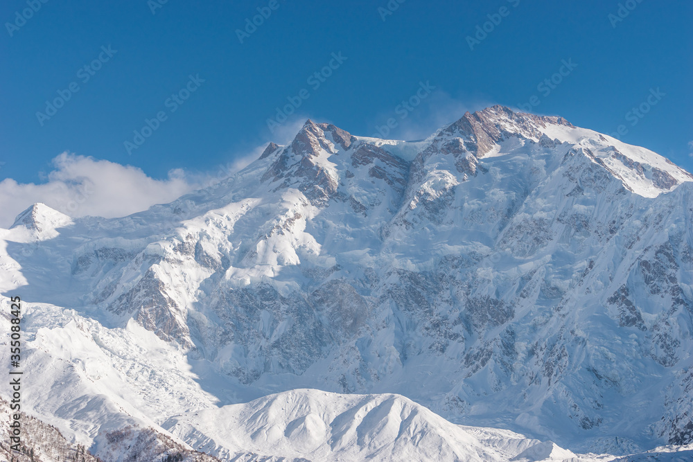 Nanga Parbat mountain massif view from Fairy meadow, Himalaya mountains range in Chilas, Pakistan