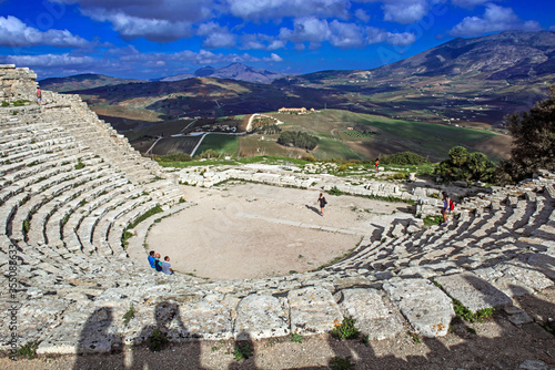 The well-preserved remains of the Greek theater on Monte Barbaro,ancient city of Segesta 