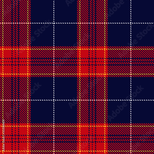 Tartan plaid seamless pattern blue color background. Flannel shirts , Vector illustration for wallpapers, White red yellow line color fabric , Scottish cage .