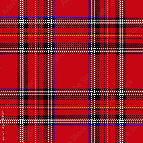 Tartan plaid seamless pattern red color background. Flannel shirts , Vector illustration for wallpapers, White blue yellow black line color fabric , Scottish cage , New year christmas decoration 