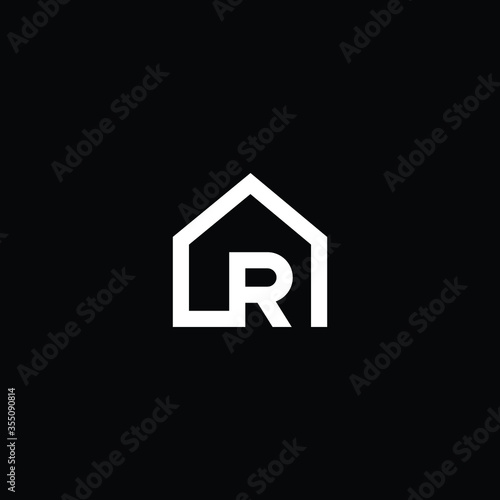 Logo design of R in vector for construction, home, real estate, building, property. Minimal awesome trendy professional logo design template on black background.