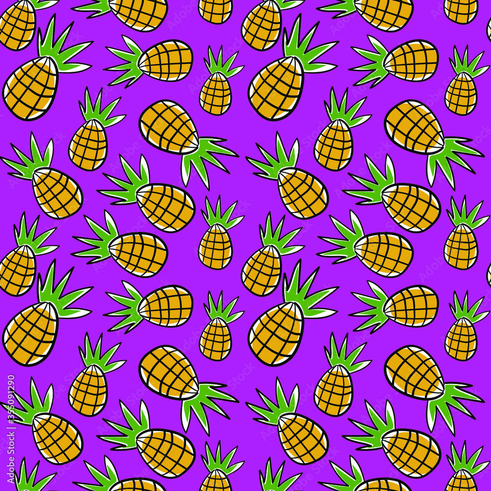 Seamless vector pattern with banana and pineapple on pink background. design of wrapping paper, textile, print. Seamless vector pattern with banana and pineapple on pink background. design of wrapping paper, textile, print.