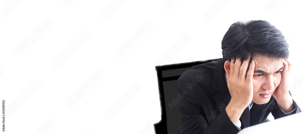 White isolated background copy space have businessmen is feeling work hard serious and worry effect corona virus disease to economy and business global worldwide White isolated background copy space have businessmen is feeling work hard serious and worry effect corona virus disease to economy and business global worldwide