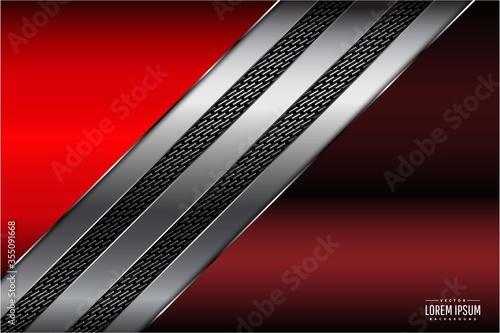Red metal background with carbon fiber dark space vector illustration