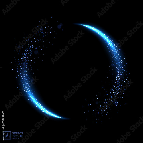 Abstract blue line of light with blue sparks, on a transparent background, isolated and easy to edit