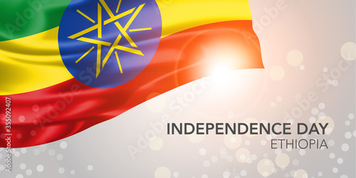 Ethiopia happy independence day vector banner, greeting card