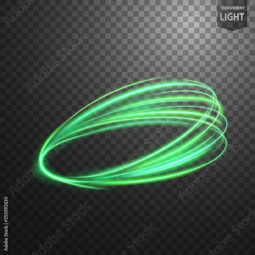 Abstract Green wavy line of light with a transparent background, isolated and easy to edit. Vector Illustration