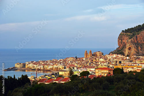 View of Cefalu, with the cathedral, Sicily