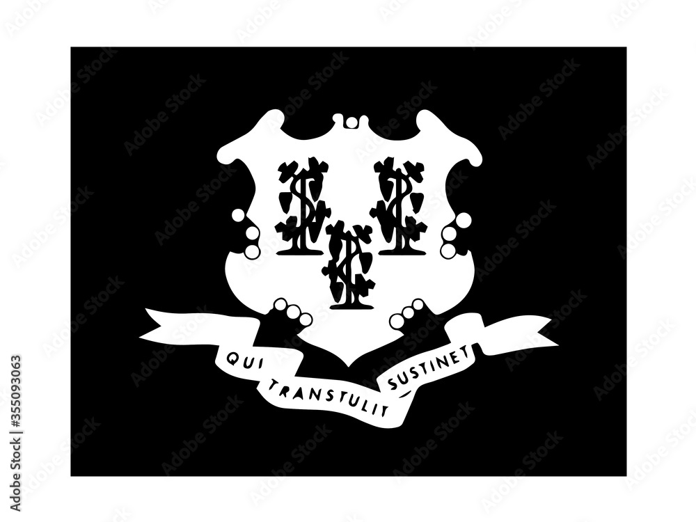Connecticut CT State Flag. United States of America. Black and white EPS Vector File.