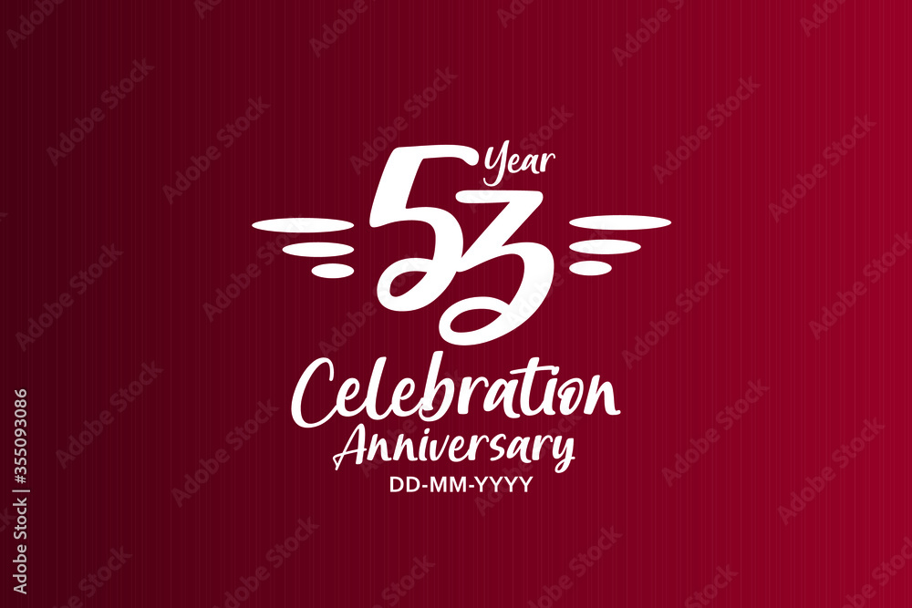 53 year anniversary white colors on red color with triple small stripes - vector 
