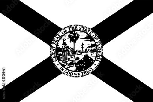 Florida FL State Flag. America. Black and white EPS Vector File.