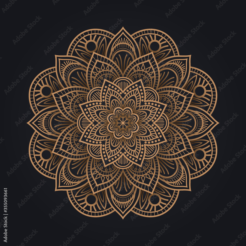 Circular Pattern of Mandala, Golden Arabesque Pattern. Vector Illustration